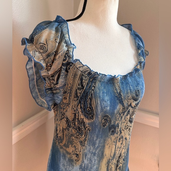 Vintage Piano Micro Pleated Ruffle Blouse Y2K Whimsigoth Art To Wear Fairy - Picture 6 of 17